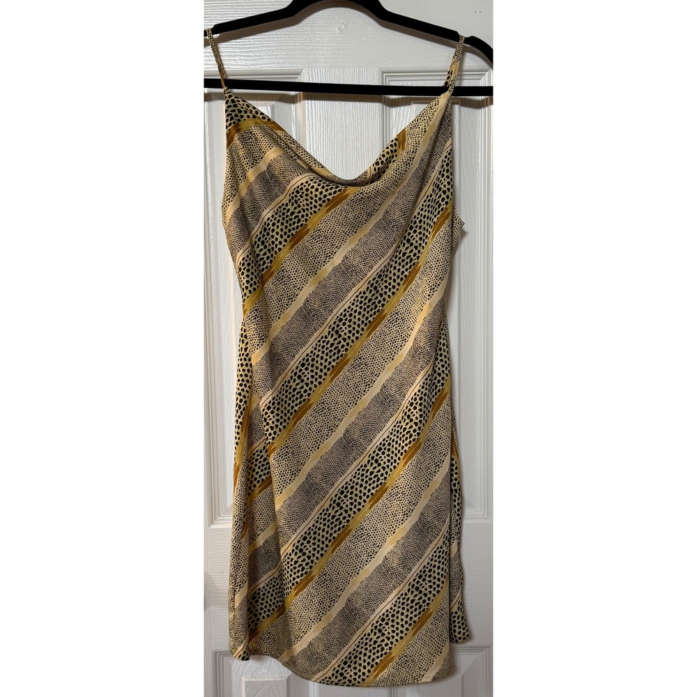 Urban Outfitters Women Tan Animal Print Cowl Neck Mini Slip Dress Size M
